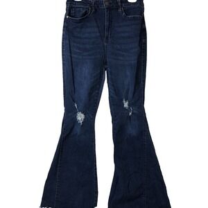 YMI jeans GiGi fit women Junior 13 blue denim flare raw edge y2k